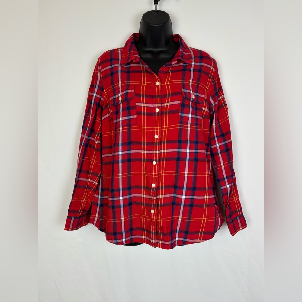 Old Navy PLAID Flannel long sleeve Women’s Size Large Red White & Blue